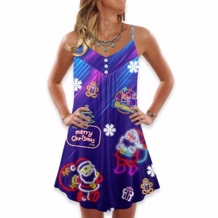 Christmas Santa Neon Light Xmas Party - V-neck Sleeveless Cami Dress - Owl Ohh - Owl Ohh