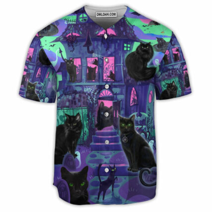 Black Cat In A Haunted House - Baseball Jersey - Owl Ohh - Owl Ohh