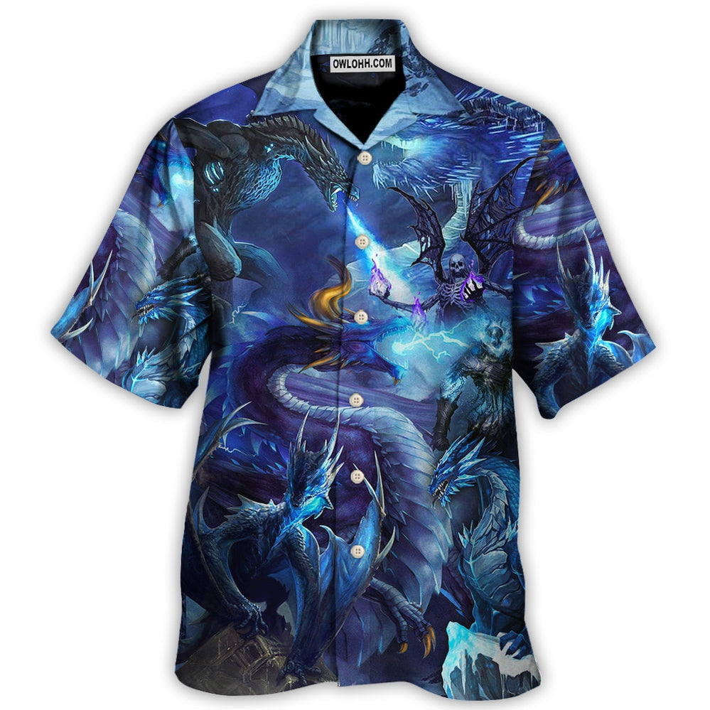 Dragon Blue Skull Fire Lightning Art Style - Hawaiian Shirt - Owl Ohh - Owl Ohh