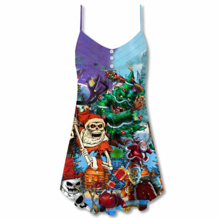 Christmas Skull And Xmas Scary - V-neck Sleeveless Cami Dress - Owl Ohh - Owl Ohh