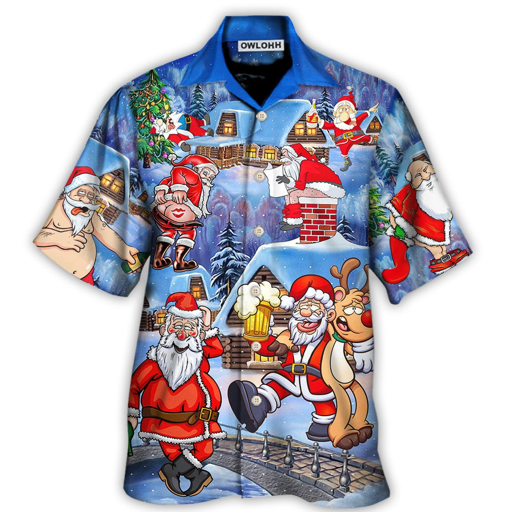 Christmas Santa Claus Drunk Beer Troll Happy Xmas - Hawaiian Shirt - Owl Ohh - Owl Ohh
