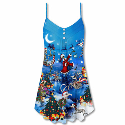 Christmas And Skull Merry Xmas - V-neck Sleeveless Cami Dress - Owl Ohh - Owl Ohh