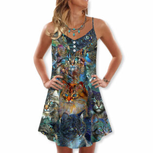 Cat Glass Art Colorful Cat Lover - V-neck Sleeveless Cami Dress - Owl Ohh - Owl Ohh
