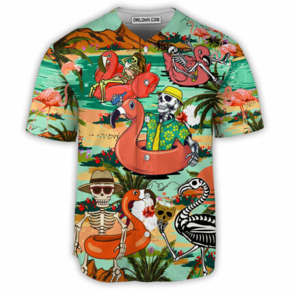 Skull Flamingo Skull In Hawaii - Baseball Jersey - Owl Ohh - Owl Ohh