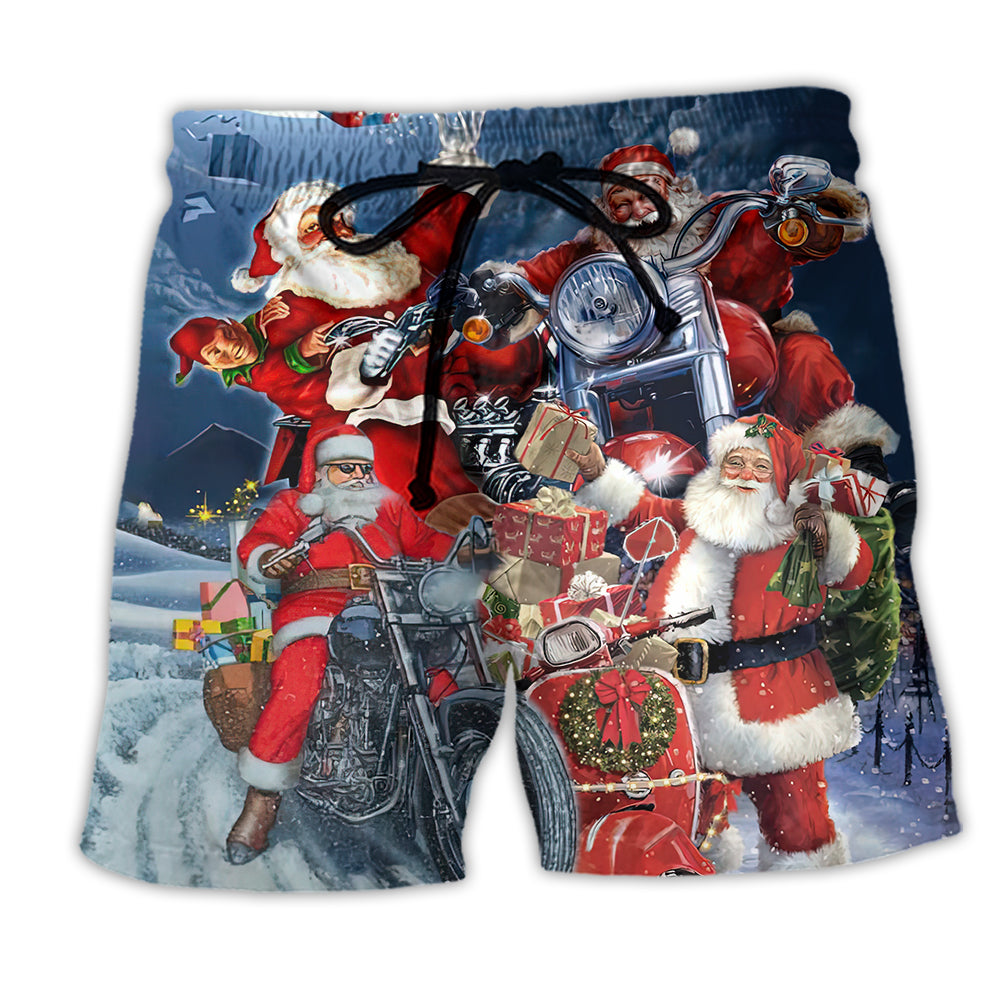 Christmas Santa I Don't Need Reindeer I Have Motobike - Beach Short - Owl Ohh - Owl Ohh