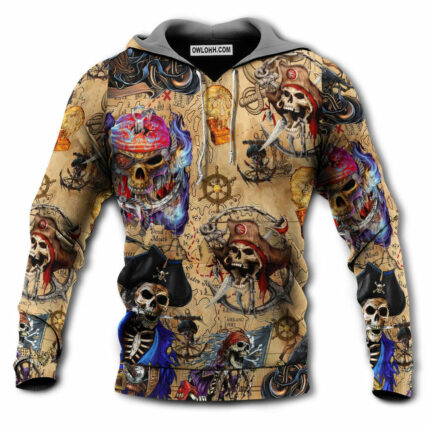 Skull Pirate Hunting Treasure Map - Hoodie - Owl Ohh - Owl Ohh