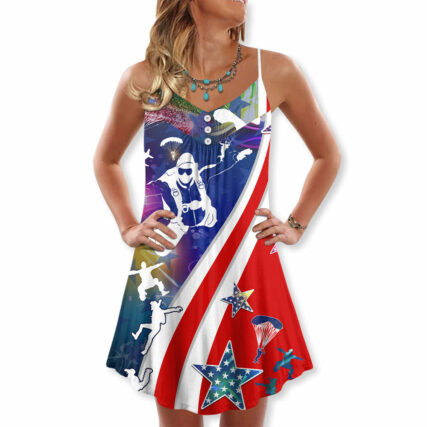 Christmas America Parachute Jump - V-neck Sleeveless Cami Dress - Owl Ohh - Owl Ohh