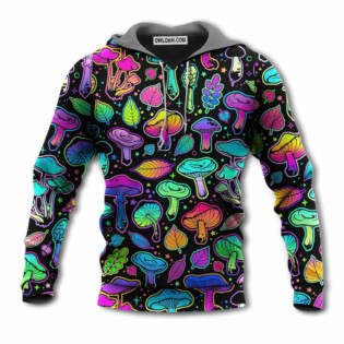 Mushroom Neon Colorful Bright With Leaf - Hoodie - Owl Ohh - Owl Ohh