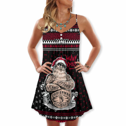Christmas Tattoo Santa Funny Merry Xmas- V-neck Sleeveless Cami Dress - Owl Ohh - Owl Ohh