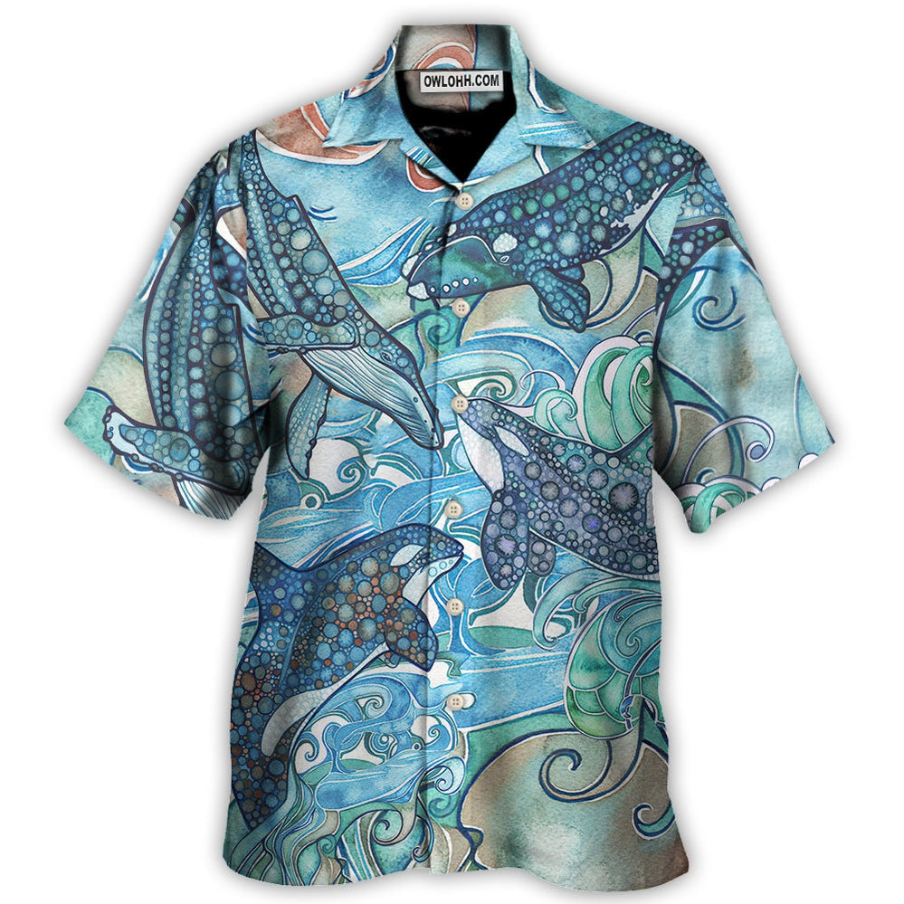 Shark Jumping In The Ocean Stained Glass - Hawaiian Shirt - Owl Ohh for men and women, kids - Owl Ohh