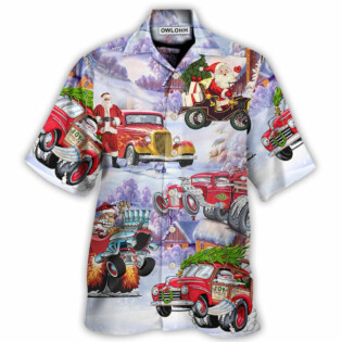 Santa Hot Rod Christmas Tree Merry Xmas - Hawaiian Shirt - Owl Ohh - Owl Ohh