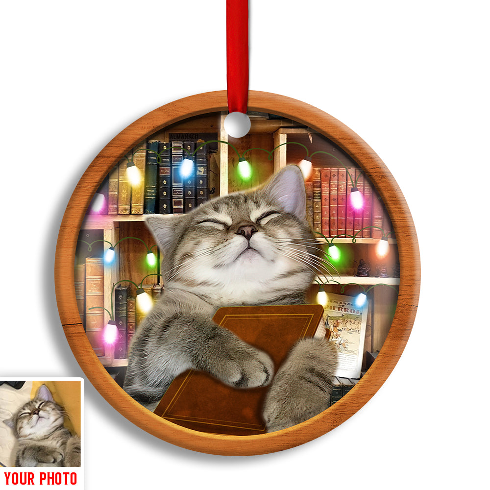 Christmas Funny Cat Lover Book Library Light Decor Tree Hanging Custom Photo Personalized - Circle Ornament - Owl Ohh - Owl Ohh