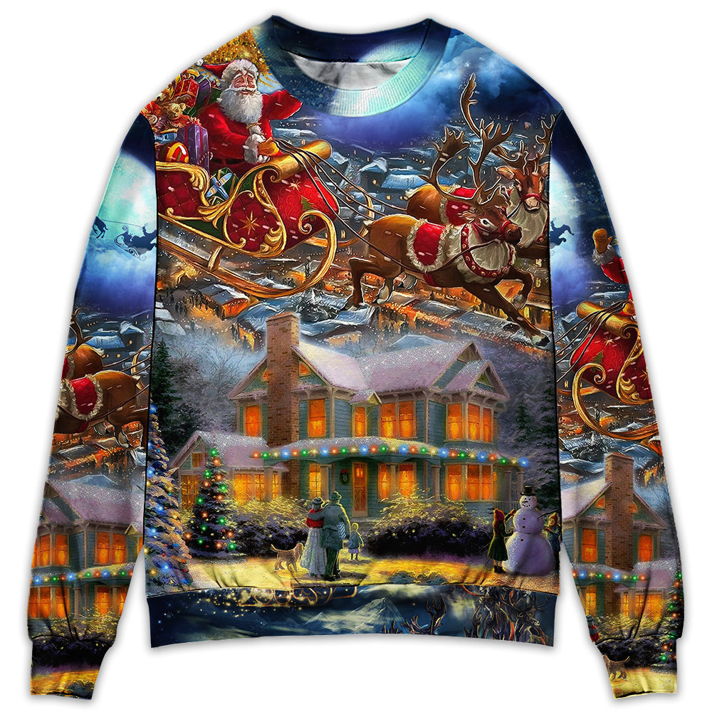Christmas Santa Claus Snowman Family In Love Light Art Style - Sweater - Ugly Christmas Sweaters - Owl Ohh - Owl Ohh