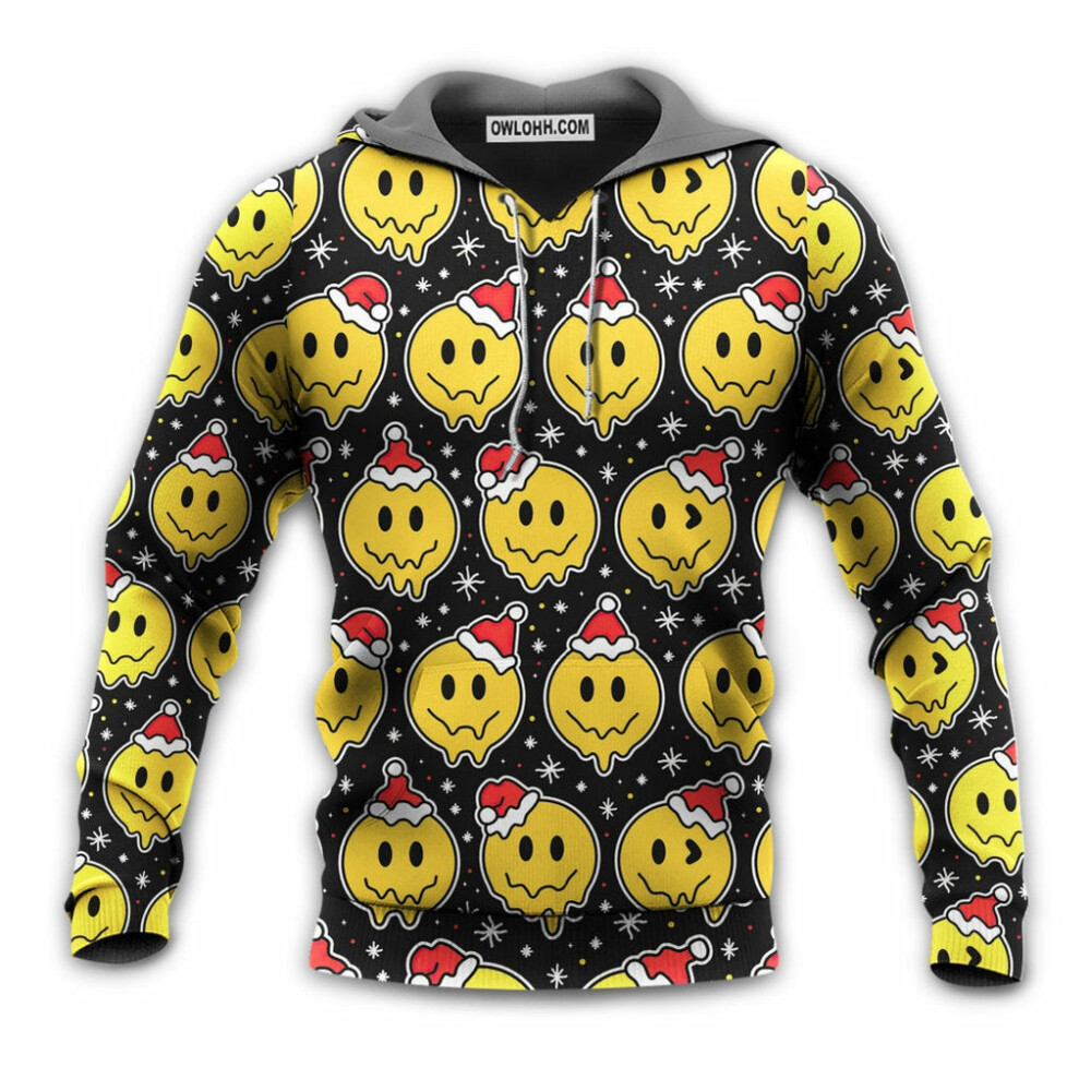 Christmas Smile Happy Face With Santa Hat - Hoodie - Owl Ohh - Owl Ohh