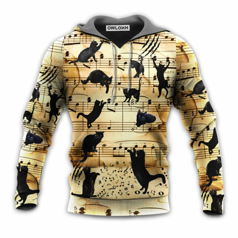 Black Cat Love Music Note - Hoodie - Owl Ohh - Owl Ohh