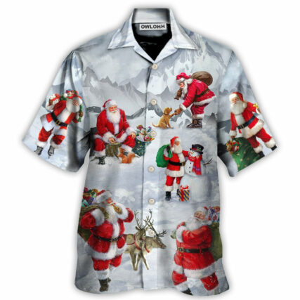 Christmas Santa Claus In The Snow Mountain Art Style - Hawaiian Shirt - Owl Ohh - Owl Ohh