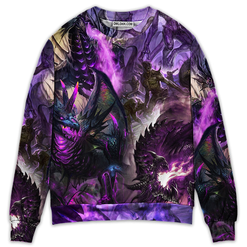 Dragon Purple Skull Monster Lightning Fight Art Style - Sweater - Ugly Christmas Sweaters - Owl Ohh - Owl Ohh
