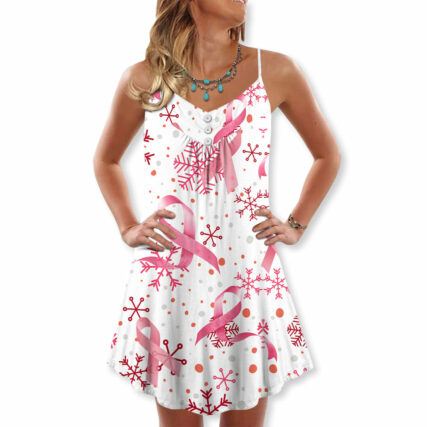 Christmas Breast Cancer Pink Ribbon - V-neck Sleeveless Cami Dress - Owl Ohh - Owl Ohh