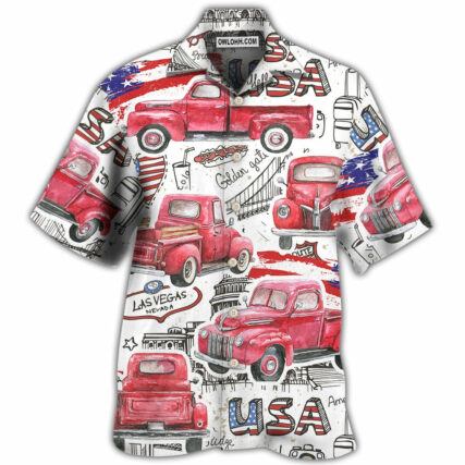 Truck Red USA Flag Independence Day - Hawaiian Shirt - Owl Ohh - Owl Ohh
