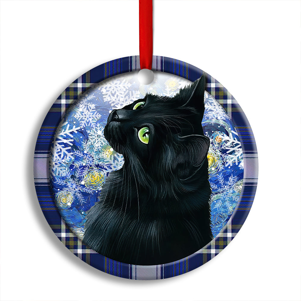 Christmas Black Cat Stary Snowy Night - Circle Ornament - Owl Ohh - Owl Ohh