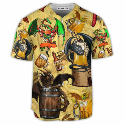 Beer Dragon Drunkgon Loves Beer - Baseball Jersey - Owl Ohh - Owl Ohh