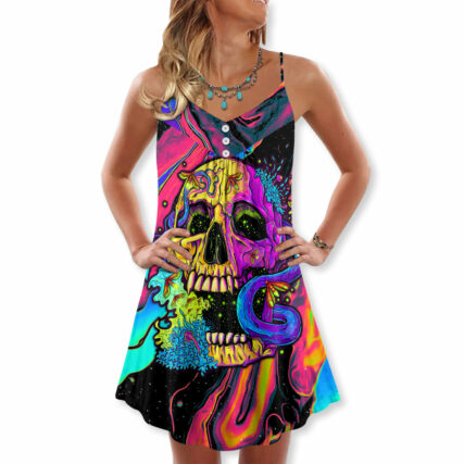 Skull And Moth Night Butterfly Neon Style - V-neck Sleeveless Cami Dress - Owl Ohh - Owl Ohh
