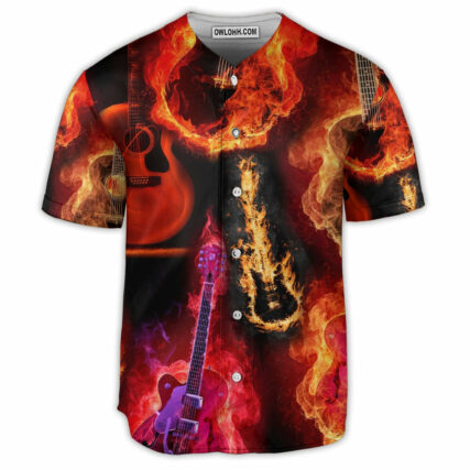 Guitar Fire Red Flame Music Lover - Baseball Jersey - Owl Ohh - Owl Ohh