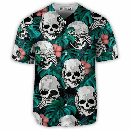 Skull Love Life Tropical Leaves - Baseball Jersey - Owl Ohh - Owl Ohh
