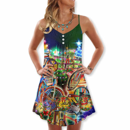 Christmas All You Need Is A Bike - V-neck Sleeveless Cami Dress - Owl Ohh - Owl Ohh