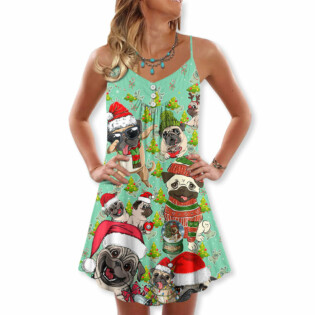 Pug Dog Pugmas Santa Merry Christmas Snow - V-neck Sleeveless Cami Dress - Owl Ohh - Owl Ohh