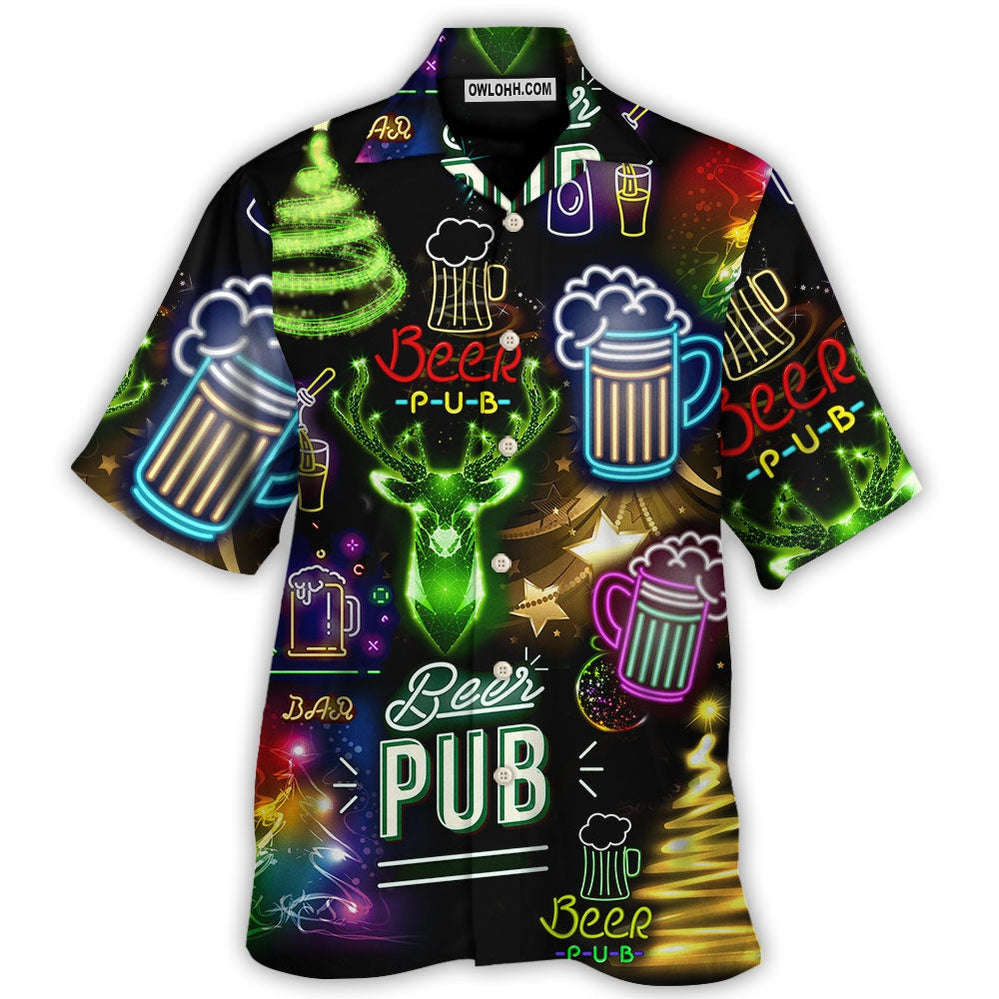 Beer Christmas Neon Art Drinking - Hawaiian Shirt - Owl Ohh - Owl Ohh