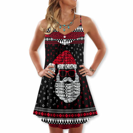 Christmas Santa Claus Retro Viking Pattern - V-neck Sleeveless Cami Dress - Owl Ohh - Owl Ohh