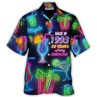 Cocktail Drinking Cocktail Made In 1993 Neon Style - Hawaiian Shirt - Owl Ohh for men and women, kids - Owl Ohh