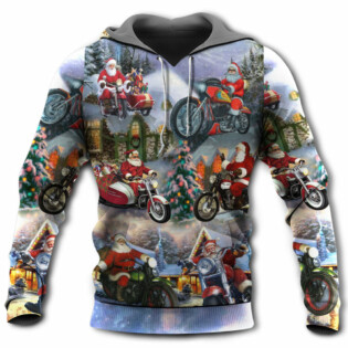 Christmas Santa Claus Driving Motorcycle Bike Gift Light Art Style - Hoodie - Owl Ohh - Owl Ohh