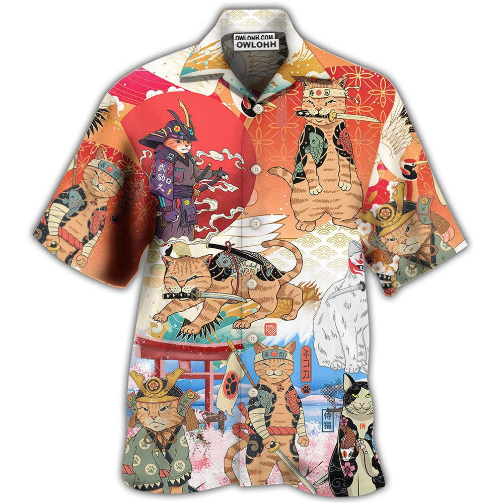 Samurai Cat Funny Art Japanese - Hawaiian Shirt - Owl Ohh - Owl Ohh