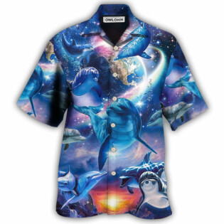 Dolphin Galaxy Blue Glow Style - Hawaiian Shirt - Owl Ohh - Owl Ohh