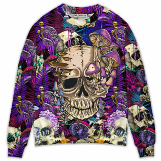 Mushroom Crazy Bright Magic Psychedelic Skull - Sweater - Ugly Christmas Sweaters - Owl Ohh - Owl Ohh