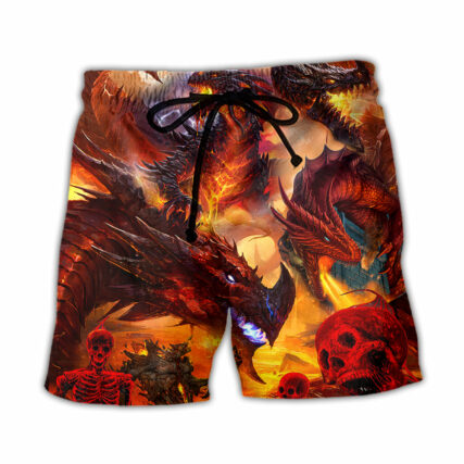 Dragon Red Skull Fire Art Style - Beach Short - Owl Ohh - Owl Ohh