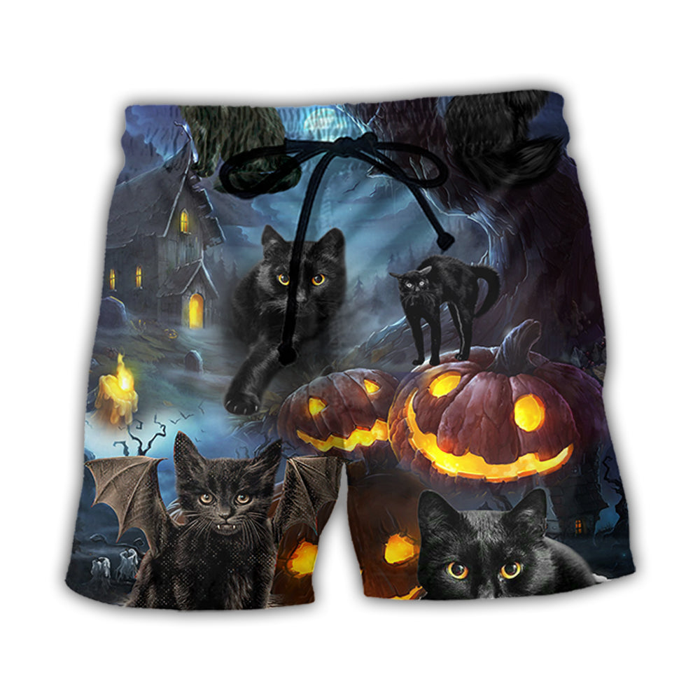 Halloween Black Cat Dark Night Style - Beach Short - Owl Ohh - Owl Ohh