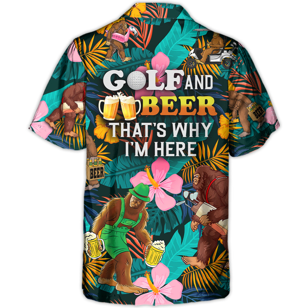 Golf Funny Bigfoot Playing Golf Golf and Beer Tropical Lover - Hawaiian Shirt - Owl Ohh-Owl Ohh