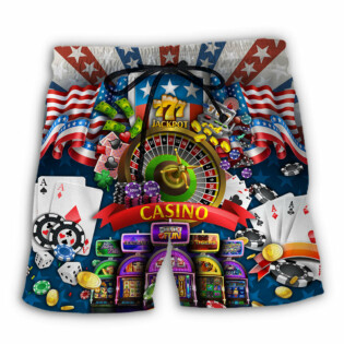 Poker US Flag Casino Lover - Beach Short - Owl Ohh - Owl Ohh