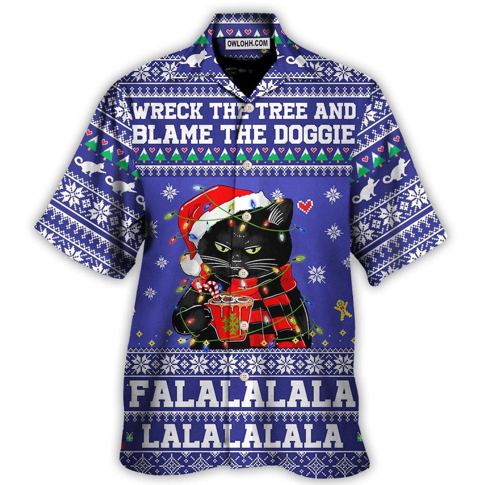 Black Cat Wreck The Tree Christmas - Hawaiian Shirt - Owl Ohh - Owl Ohh