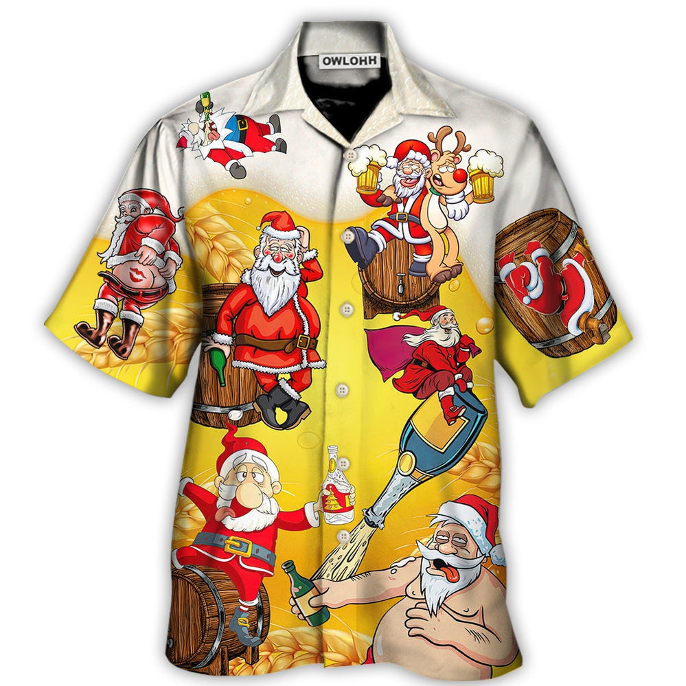 Christmas Santa Claus Drunk Beer Funny Troll Xmas - Hawaiian Shirt - Owl Ohh - Owl Ohh