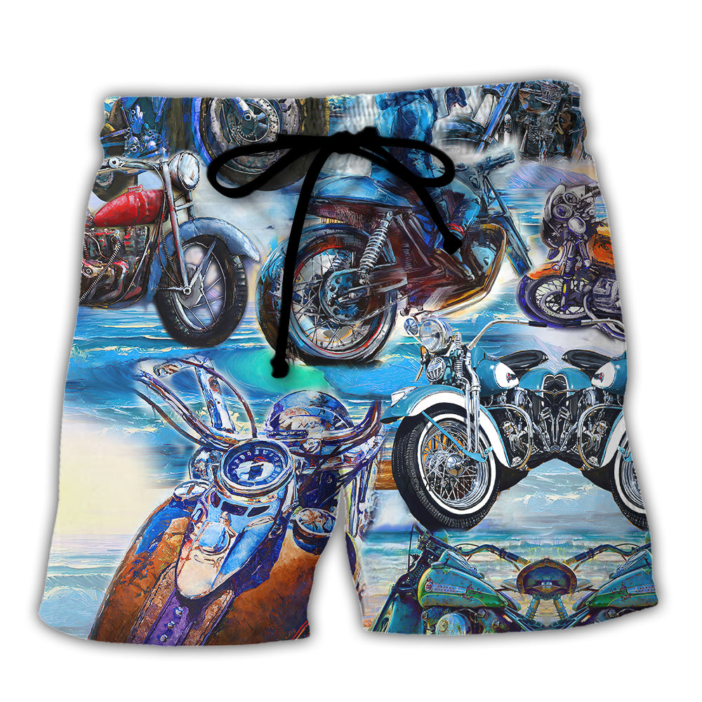 Motorcycle Let's Take A Ride To The Beach Blue Style - Beach Short - Owl Ohh - Owl Ohh