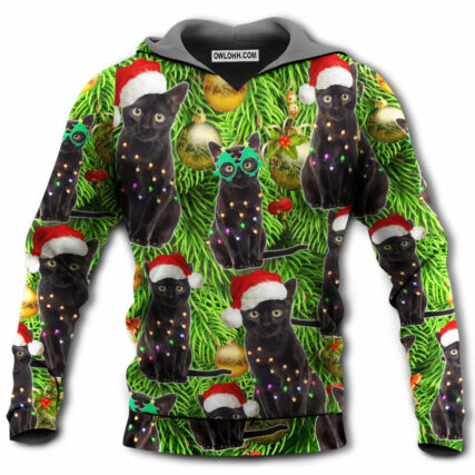 Black Cat Christmas Merry Xmas - Hoodie - Owl Ohh - Owl Ohh