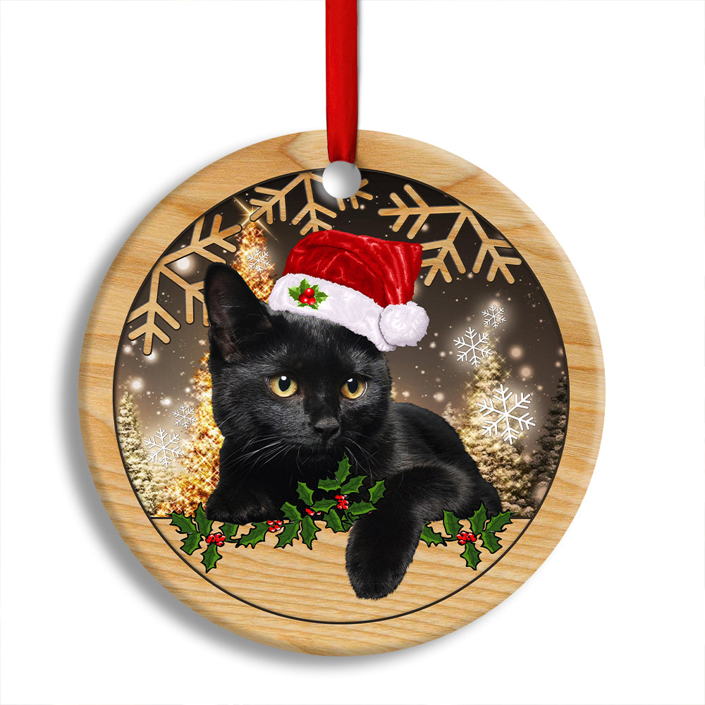 Christmas Black Cat Cute Kitty Cat Xmas - Circle Ornament - Owl Ohh - Owl Ohh