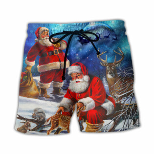 Christmas Santa Claus Xmas Is Coming Sky Night Art Style - Beach Short - Owl Ohh - Owl Ohh
