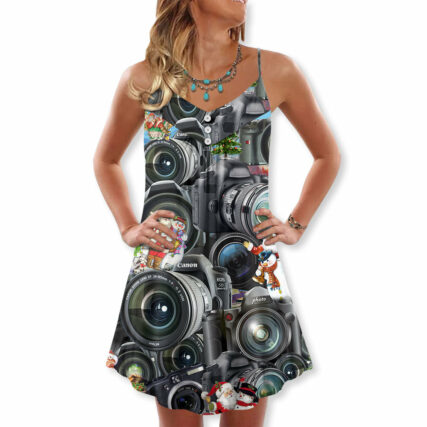 Camera Art Merry Christmas - V-neck Sleeveless Cami Dress - Owl Ohh - Owl Ohh