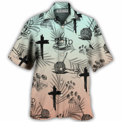Coffee Jesus Dog Coffee Knitting Lover - Hawaiian Shirt - Owl Ohh - Owl Ohh