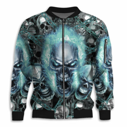 Skull Blue Flame Screaming - Bomber Jacket - Owl Ohh - Owl Ohh
